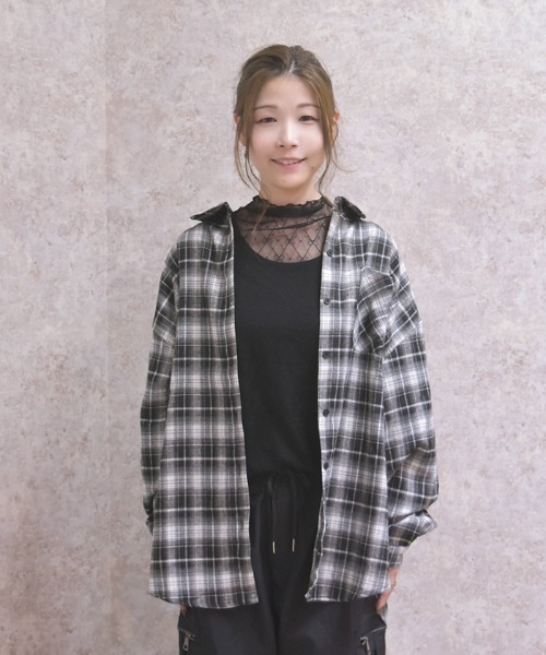 axes femme（アクシーズファム）の「チェックシャツ（シャツ/ブラウス・レディース・ブラック/ブルー・FREE）」の3枚目の写真