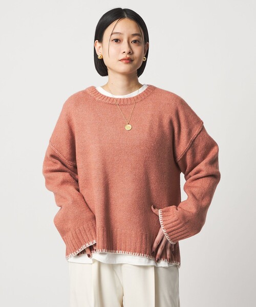 A DAY IN THE LIFE UNITED ARROWS(アデイインザライフユナイテッドアローズ)の「ブランケットステッチ クルーネックニット <A DAY IN THE LIFE>(ニット/セーター・レディース・グレー系/ナチュラル/ネイビー/ピンク・FREE)」の4枚目の写真
