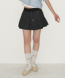 PLEATS BANDING MINI SKIRT DOT BLACK