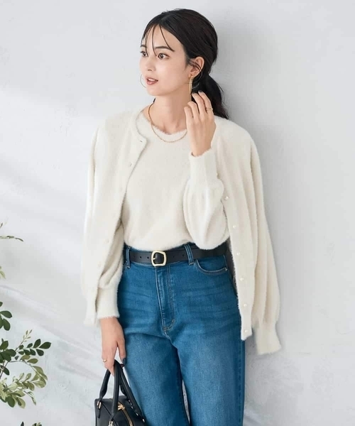 a.v.v(アーヴェヴェ)の「ヘアリーラメクルーネックカーディガン(カーディガン/ボレロ・レディース・アイボリー/ダークインディゴブルー/グレー系その他・38/36/40)」の14枚目の写真