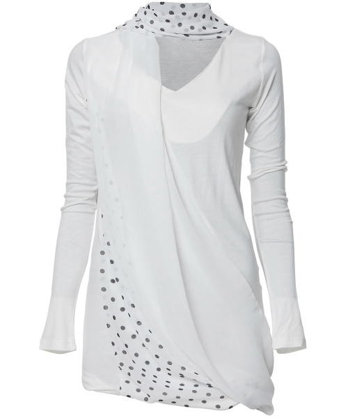 セール】Layered Dot Scarf Long Sleeve (FL-182_White)（Tシャツ