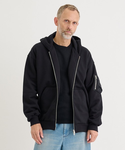CINOH / ジップパーカー/38/ポリエステル/BLK/16F046 CINOH/チノ】別注 CIGAR POCKET ZIP UP HOODIE（パーカー）｜CINOH