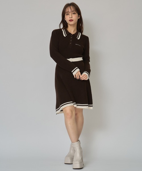 REDYAZEL(レディアゼル)の「バイカラーポロニットロングスリーブミニワンピース(ワンピース・レディース・オフホワイト/ボルドー/ブラウン/ラベンダー/ネイビー・FREE)」の7枚目の写真