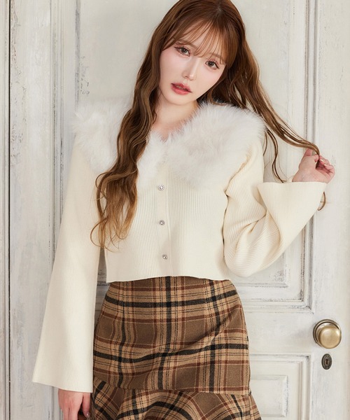 セール】【Holiday collection】フェイクファー襟ニット（ニット