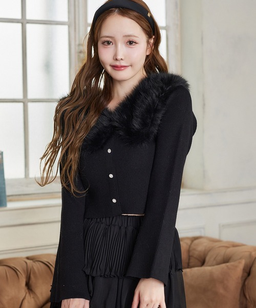 セール】【Holiday collection】フェイクファー襟ニット（ニット