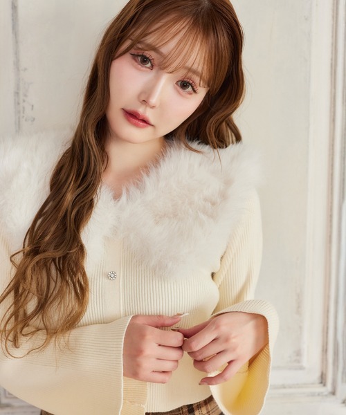 d*7様 ブルマリン　リアルファー襟ニット セール】【Holiday collection】フェイクファー襟ニット（ニット