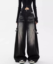 Ressaca（レサーカ）の「サイドベルトブラックワイドデニムパンツ（デニムパンツ）」