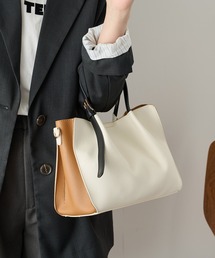 【cache cache】フェイクレザーショルダーバッグ付スクエアトート