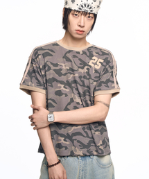 カモ25リンガー半袖Tシャツ - グレーべージュ