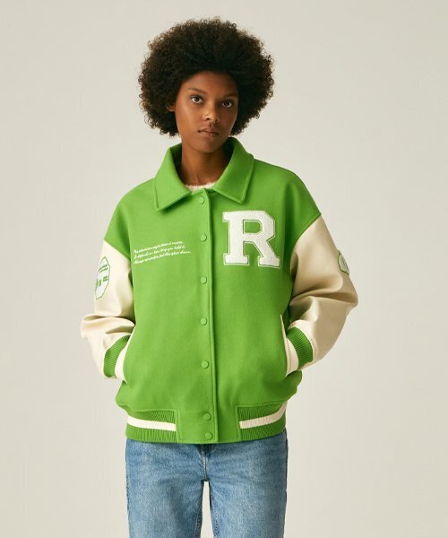 セール】(UNISEX)60100-1 WOOL VARSITY JACKET_LIGHT GREEN