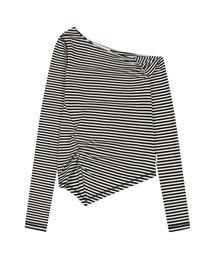ORDINARY HOLIDAY（オーディナリー ホリデー）の「STRIPE ASYMMETRIC SHIRRING T-SHIRT [IVORY]（Tシャツ/カットソー）」