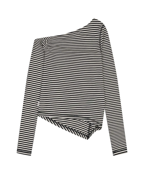 ORDINARY HOLIDAY（オーディナリー ホリデー）の「STRIPE ASYMMETRIC SHIRRING T-SHIRT [IVORY]（Tシャツ/カットソー・レディース・その他・FREE）」の2枚目の写真