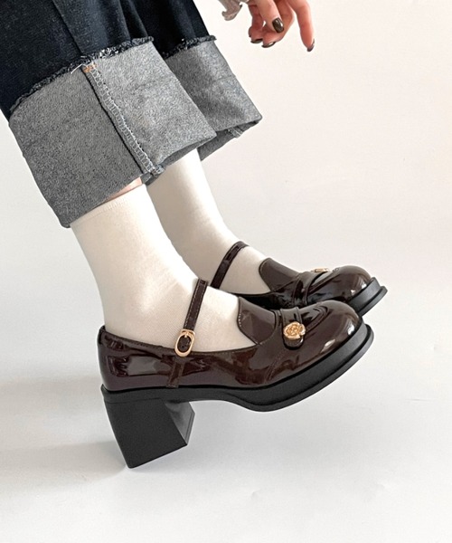 Shoes in Closet(シューズインクローゼット)の「軽量 厚底 ウィングチップ ストラップ ヒール メリージェーン 475(ドレスシューズ・レディース・ダークブラウン/ブラック・S/LL/L/M)」の1枚目の写真