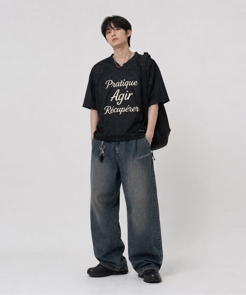 LENGAGEMENT（ランガージュマン）の「ワイドツータックバンディングデニムパンツ[ブルー]（デニムパンツ・レディース・ダークインディゴブルー・SMALL/MEDIUM/LARGE）」の4枚目の写真