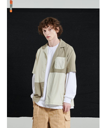 CORNOQ（コルノック）の「オーバーサイズ2トーン半袖シャツ（ベージュ）（シャツ/ブラウス）」