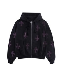 フーディー｜BLACKxPURPLE RHINESTONE CROSS ZIP HOODIE｜Unknown
