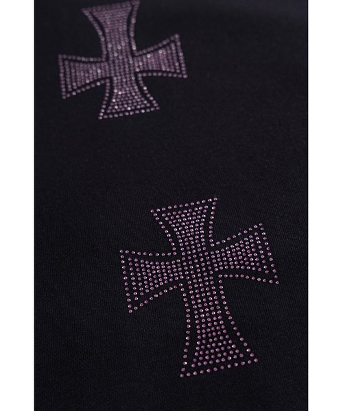 UNKNOWN LONDON(アンノウン・ロンドン)の「ジップフーディ|Black x Purple Cross Rhinestone Zip Hoodie|Unknown London(パーカー・メンズ・ブラック・SMALL/MEDIUM/LARGE/X-LARGE)」の3枚目の写真