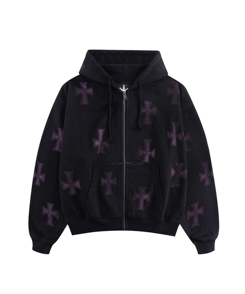 UNKNOWN LONDON(アンノウン・ロンドン)の「ジップフーディ|Black x Purple Cross Rhinestone Zip Hoodie|Unknown London(パーカー・メンズ・ブラック・SMALL/MEDIUM/LARGE/X-LARGE)」の15枚目の写真