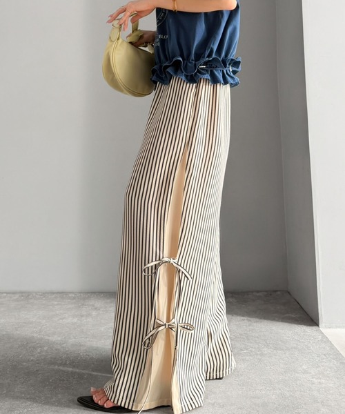 mily bilet（ミウィビレット）の「【mily bilet】トレンドのスポーティーMIXを叶える1本♪サイドリボンタイ 切り替えイージーパンツ（その他パンツ・レディース・ブラック/チャコールグレー×ブラック/ホワイト×ブラック/ホワイト×ブラウン・LARGE/MEDIUM/SMALL/X-LARGE）」の8枚目の写真