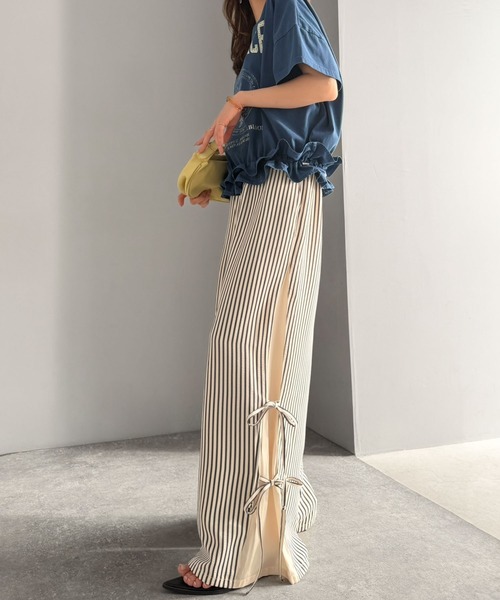 mily bilet（ミウィビレット）の「【mily bilet】トレンドのスポーティーMIXを叶える1本♪サイドリボンタイ 切り替えイージーパンツ（その他パンツ・レディース・ブラック/チャコールグレー×ブラック/ホワイト×ブラック/ホワイト×ブラウン・LARGE/MEDIUM/SMALL/X-LARGE）」の11枚目の写真