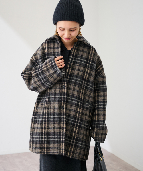 FRAMeWORK(フレームワーク)の「PRIMAチェックコート(ステンカラーコート・レディース・ブラック・36/38)」の19枚目の写真