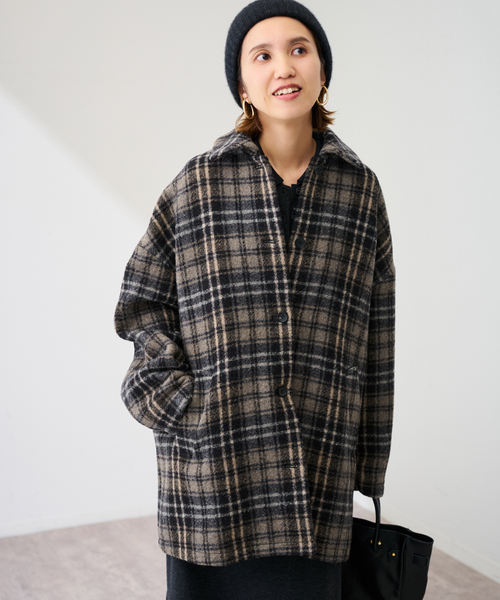 FRAMeWORK(フレームワーク)の「PRIMAチェックコート(ステンカラーコート・レディース・ブラック・36/38)」の21枚目の写真