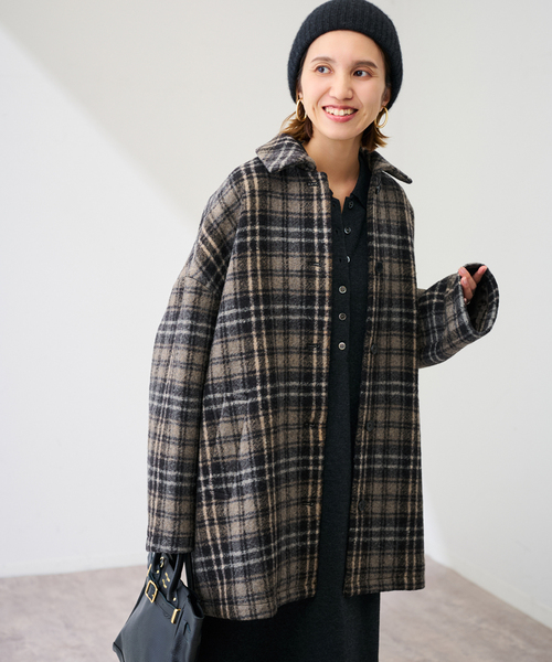 FRAMeWORK(フレームワーク)の「PRIMAチェックコート(ステンカラーコート・レディース・ブラック・36/38)」の22枚目の写真