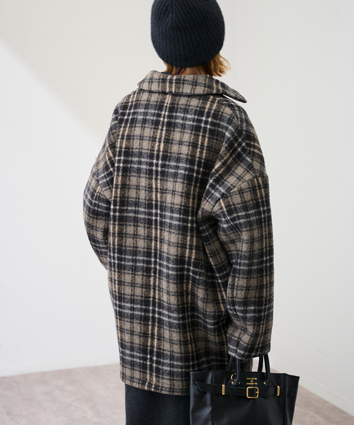 FRAMeWORK(フレームワーク)の「PRIMAチェックコート(ステンカラーコート・レディース・ブラック・36/38)」の2枚目の写真