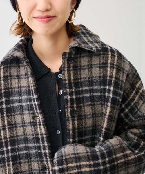 FRAMeWORK(フレームワーク)の「PRIMAチェックコート(ステンカラーコート・レディース・ブラック・36/38)」の3枚目の写真