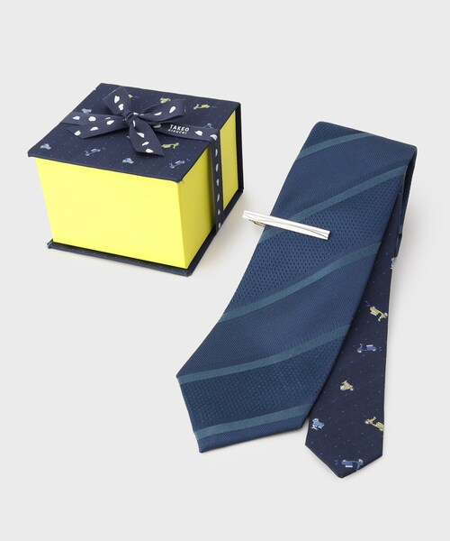 TAKEO KIKUCHI(タケオキクチ)の「【BOXセット】クラシックシャドーストライプ ネクタイ&タイバー(ネクタイ・メンズ・ネイビー/グリーン/ボルドー・00)」の1枚目の写真