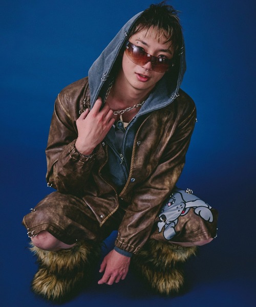 GALFY(ガルフィー)の「GALFY-バチバチピアスPUコーチ(その他アウター・メンズ・カーキ/ブラウン/ブラック・L/XL)」の2枚目の写真