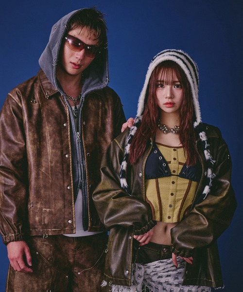 GALFY(ガルフィー)の「GALFY-バチバチピアスPUコーチ(その他アウター・メンズ・カーキ/ブラウン/ブラック・L/XL)」の12枚目の写真