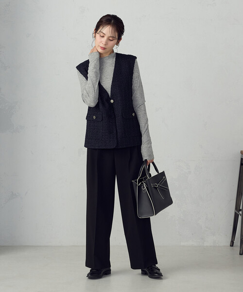 COMME CA ISM(コムサイズム)の「ストレッチツイル 2タックワイドパンツ / セットアップ対応(その他パンツ・レディース・ネイビー/ブラック・SMALL/MEDIUM/LARGE/X-LARGE)」の4枚目の写真