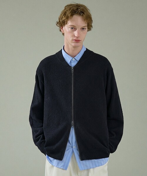 ABAHOUSE（アバハウス）の「コットンブークレー ダブルZIP ニットブルゾン / クルーカーディガン（カーディガン/ボレロ・メンズ・ブラック/オフホワイト/ブラウン・48/46）」の3枚目の写真