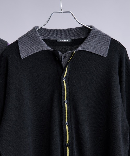 Ellno Loset（エルノロゼット）の「ダブルレイヤードポロカーディガン/フィンガーホール付き（カーディガン/ボレロ・メンズ・パープル/ブラック・SMALL/MEDIUM/LARGE）」の4枚目の写真