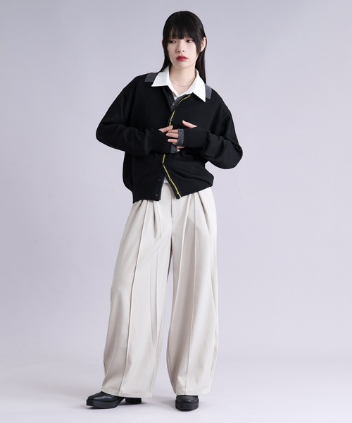 Ellno Loset（エルノロゼット）の「ダブルレイヤードポロカーディガン/フィンガーホール付き（カーディガン/ボレロ・メンズ・パープル/ブラック・SMALL/MEDIUM/LARGE）」の16枚目の写真