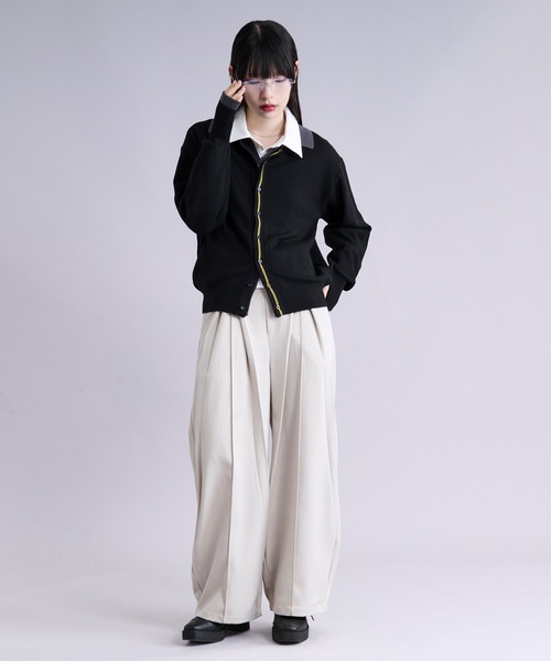 Ellno Loset（エルノロゼット）の「ダブルレイヤードポロカーディガン/フィンガーホール付き（カーディガン/ボレロ・メンズ・パープル/ブラック・SMALL/MEDIUM/LARGE）」の17枚目の写真