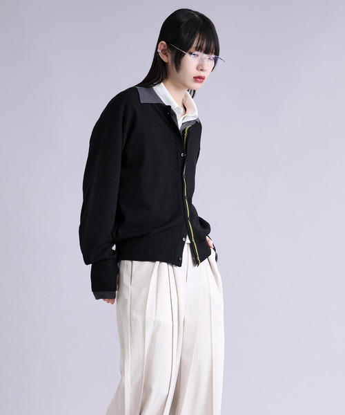 Ellno Loset（エルノロゼット）の「ダブルレイヤードポロカーディガン/フィンガーホール付き（カーディガン/ボレロ・メンズ・パープル/ブラック・SMALL/MEDIUM/LARGE）」の13枚目の写真