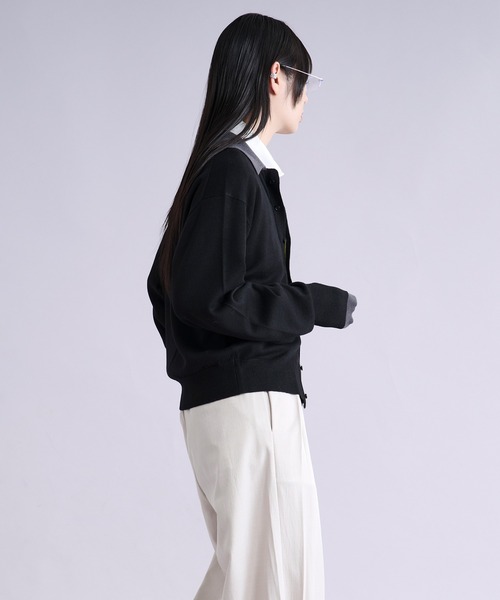 Ellno Loset（エルノロゼット）の「ダブルレイヤードポロカーディガン/フィンガーホール付き（カーディガン/ボレロ・メンズ・パープル/ブラック・SMALL/MEDIUM/LARGE）」の14枚目の写真