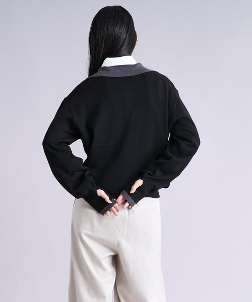 Ellno Loset（エルノロゼット）の「ダブルレイヤードポロカーディガン/フィンガーホール付き（カーディガン/ボレロ・メンズ・パープル/ブラック・SMALL/MEDIUM/LARGE）」の15枚目の写真