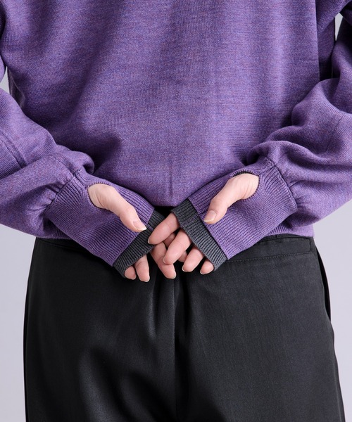 Ellno Loset（エルノロゼット）の「ダブルレイヤードポロカーディガン/フィンガーホール付き（カーディガン/ボレロ・メンズ・パープル/ブラック・SMALL/MEDIUM/LARGE）」の3枚目の写真