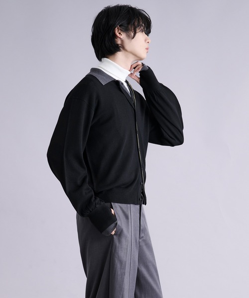 Ellno Loset（エルノロゼット）の「ダブルレイヤードポロカーディガン/フィンガーホール付き（カーディガン/ボレロ・メンズ・パープル/ブラック・SMALL/MEDIUM/LARGE）」の21枚目の写真