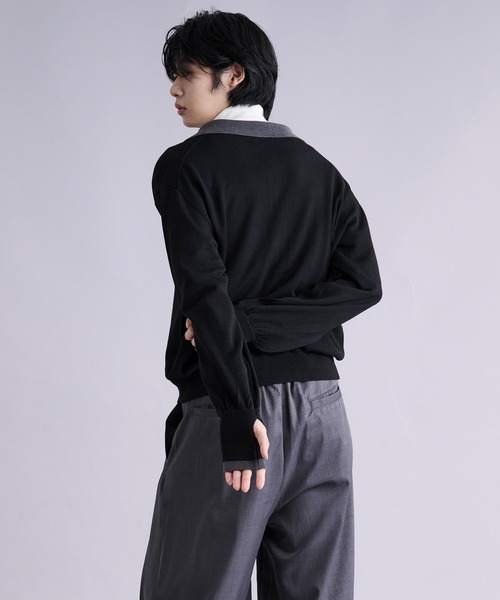 Ellno Loset（エルノロゼット）の「ダブルレイヤードポロカーディガン/フィンガーホール付き（カーディガン/ボレロ・メンズ・パープル/ブラック・SMALL/MEDIUM/LARGE）」の22枚目の写真