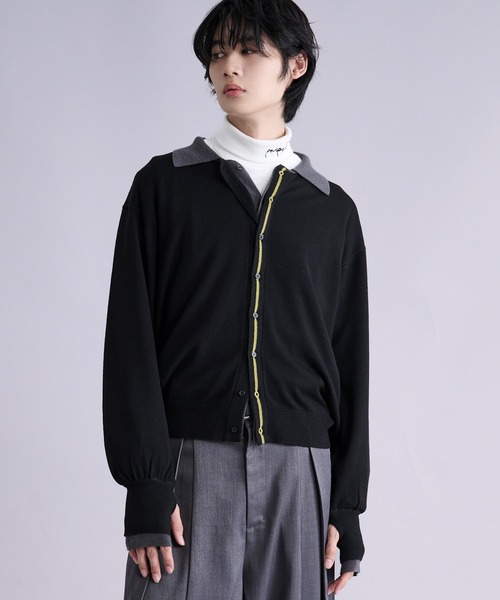 Ellno Loset（エルノロゼット）の「ダブルレイヤードポロカーディガン/フィンガーホール付き（カーディガン/ボレロ・メンズ・パープル/ブラック・SMALL/MEDIUM/LARGE）」の19枚目の写真