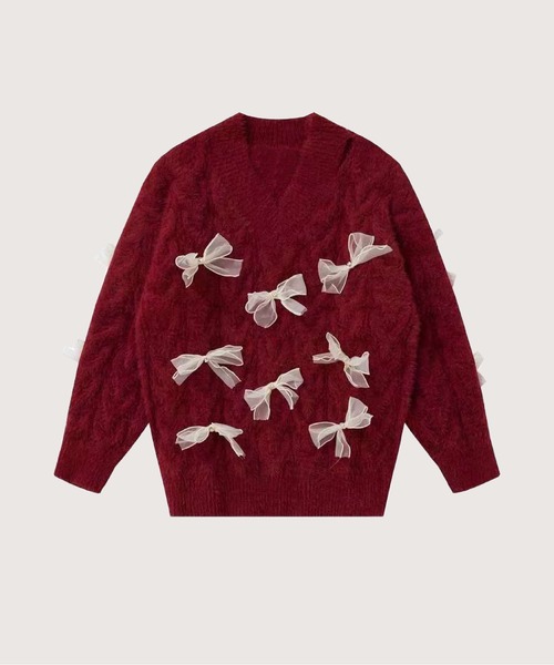 LA POMME petit(ラポミ・プチ)の「Mesh Ribbon Motif Sweater(ニット/セーター・レディース・ブルー/ブラック/レッド・MEDIUM/SMALL/X-LARGE/LARGE)」の3枚目の写真