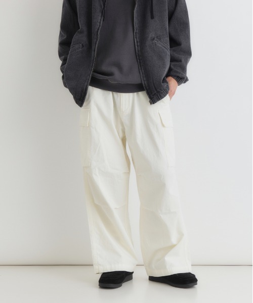 BACK NUMBER（バックナンバー）の「【BACK NUMBER】コットンツイルカーゴパンツ (古着風/ワイドシルエット/アクティブスタイル)（カーゴパンツ・メンズ・ブラック/オリーブ/ホワイト・L/M/S/XL）」の2枚目の写真