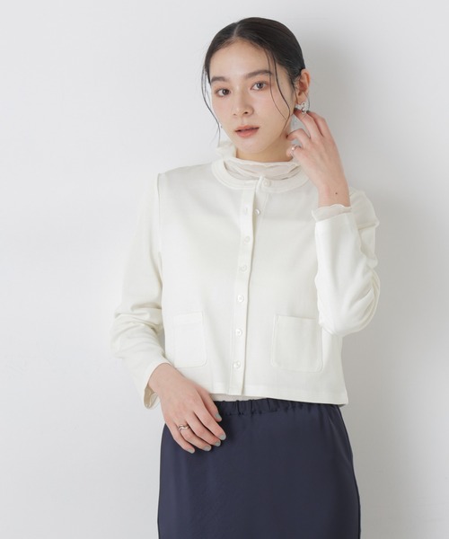 NANO universe（ナノユニバース）の「強撚コットンコンパクトカーディガン（カーディガン/ボレロ・レディース・ホワイト/ネイビー/ライトピンク・FREE）」の2枚目の写真