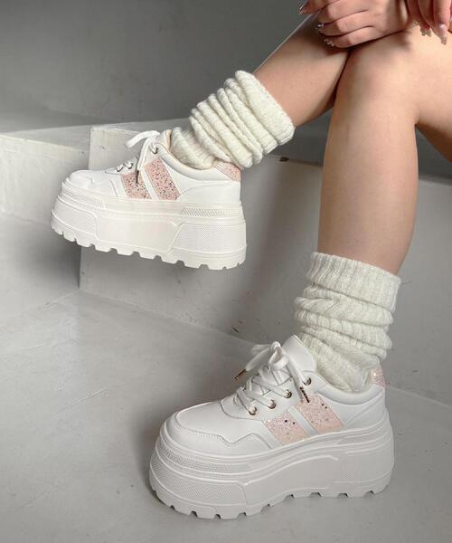 ESPERANZA(エスペランサ)の「ラメライン厚底スニーカー(スニーカー・レディース・ホワイト/ブラック/ピンク系・M/S/LL/L)」の3枚目の写真