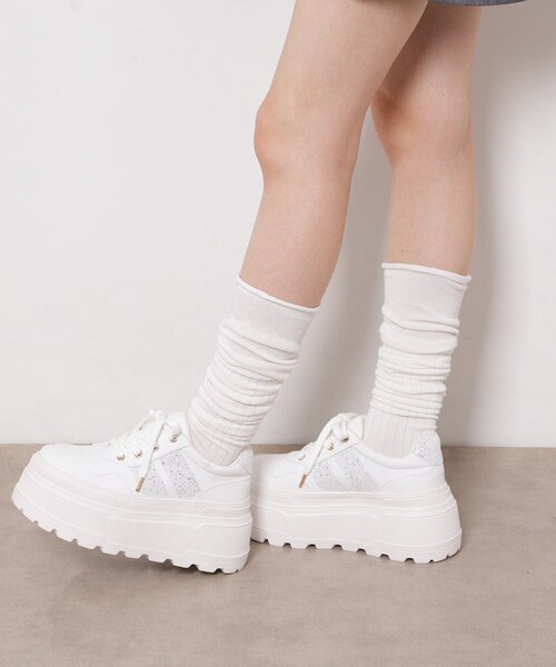 ESPERANZA(エスペランサ)の「ラメライン厚底スニーカー(スニーカー・レディース・ホワイト/ブラック/ピンク系・M/S/LL/L)」の2枚目の写真