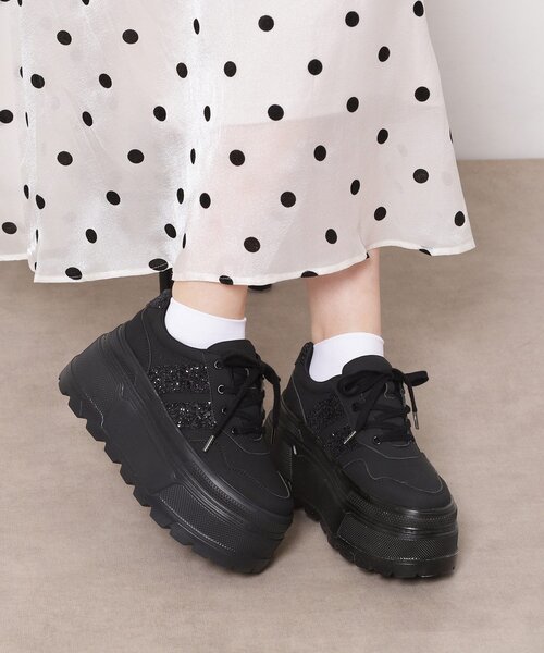 ESPERANZA(エスペランサ)の「ラメライン厚底スニーカー(スニーカー・レディース・ホワイト/ブラック/ピンク系・M/S/LL/L)」の1枚目の写真